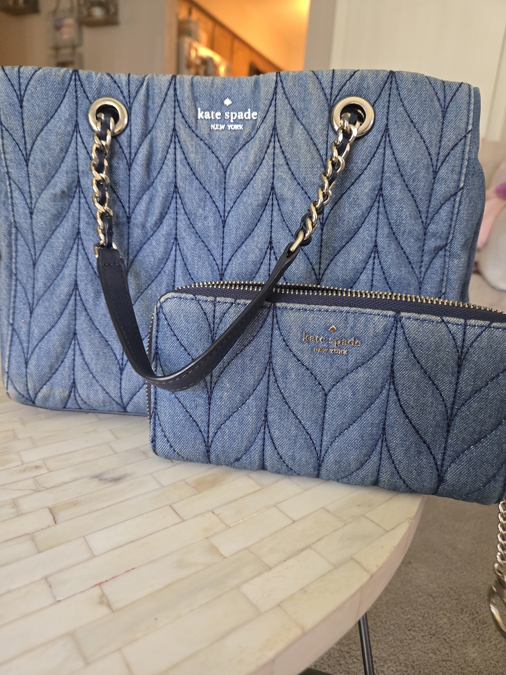 kate spade Blue Quilted Tote with Zip Pouch